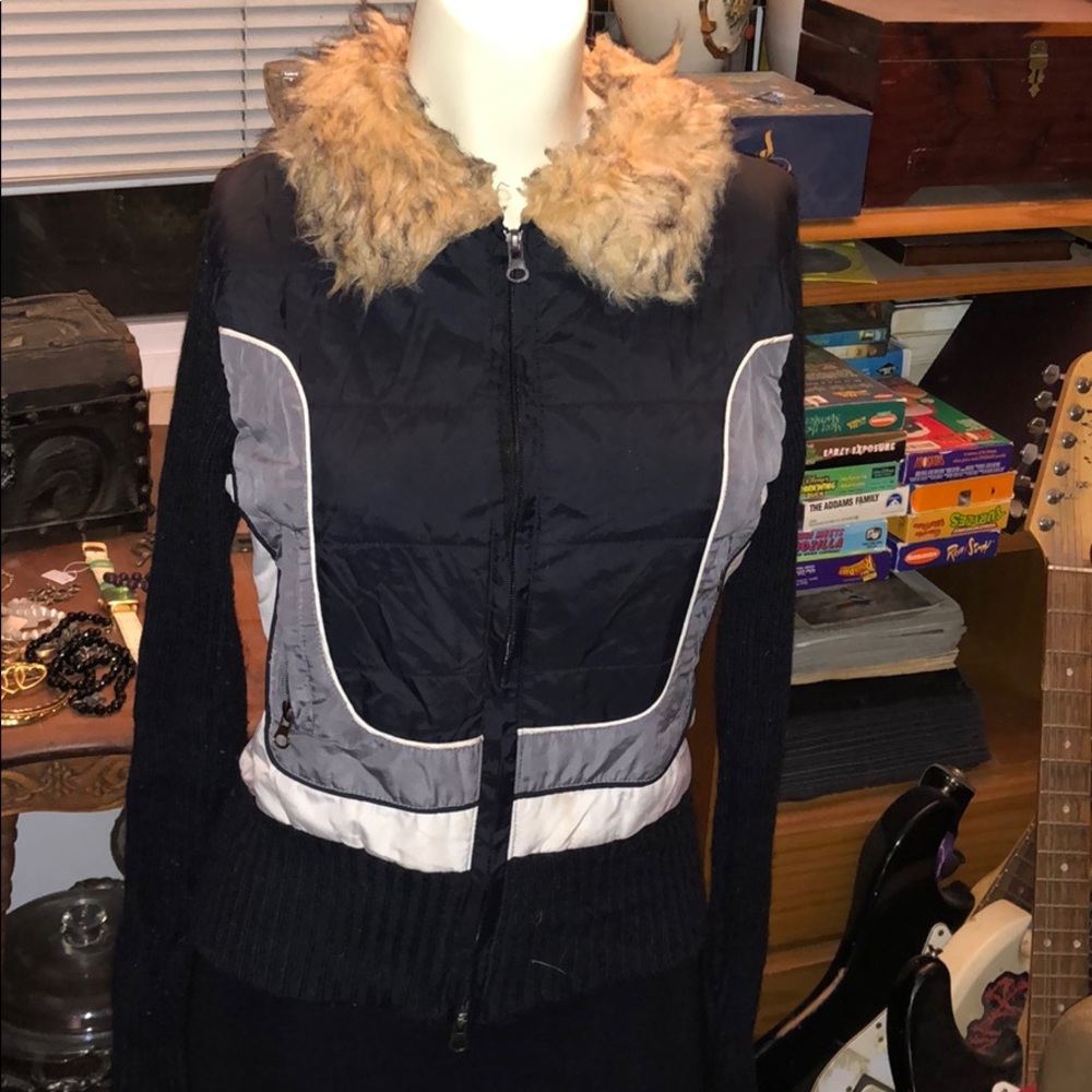 RETRO SKI JACKET W FUR LINED COLLAR SZ LARGE